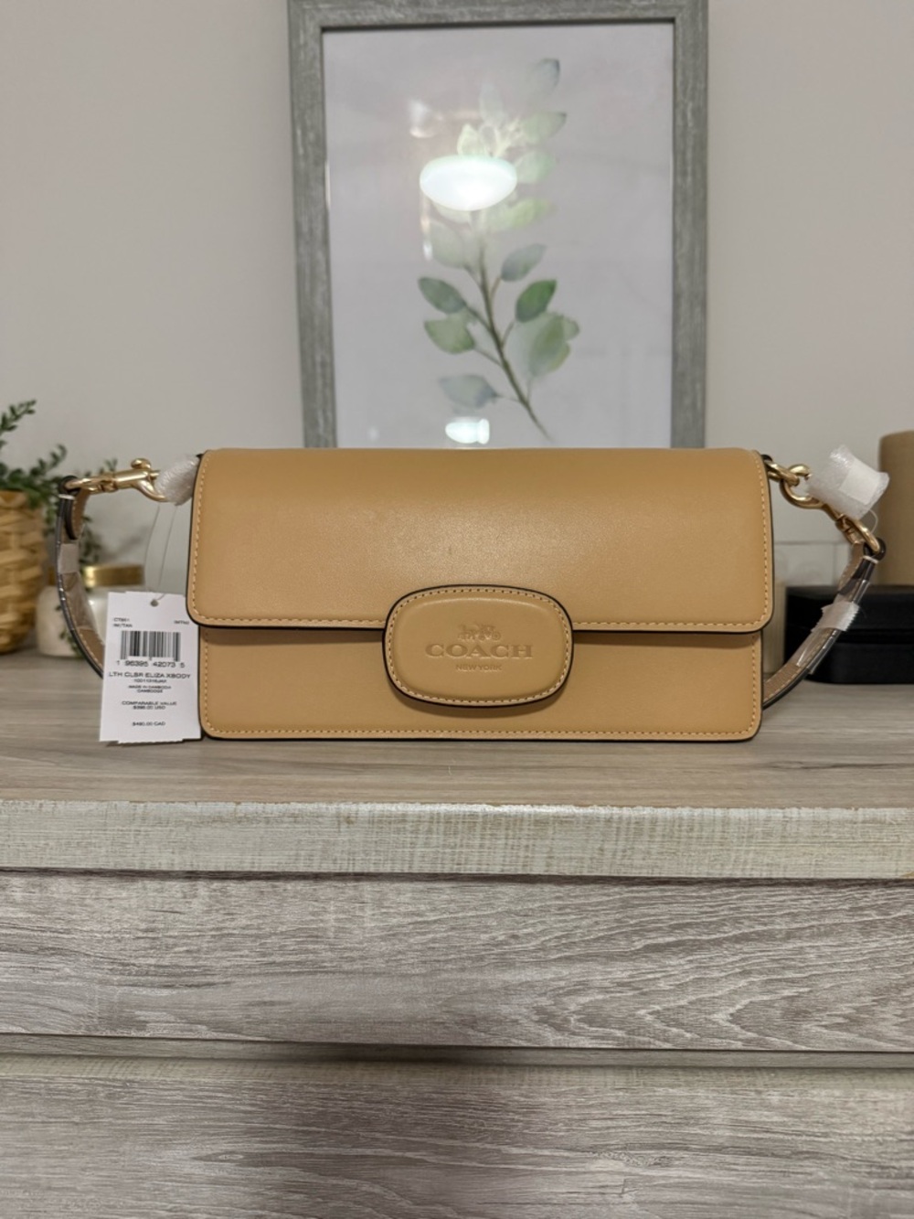Coach Tan Leather Shoulder Bag with Gold Hardware
